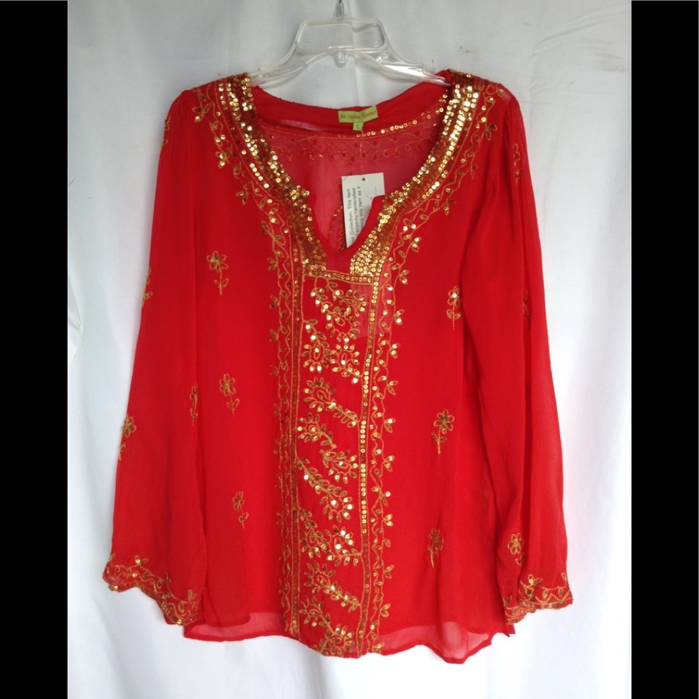 Small or large NWOT beautiful red blouse gold sequins